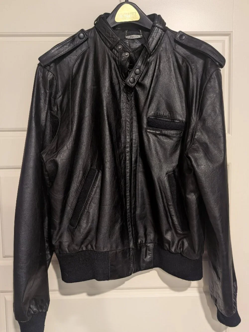 Members Only Vintage 80s Black Leather Bomber Moto Jacket Sz 44 Large Mens